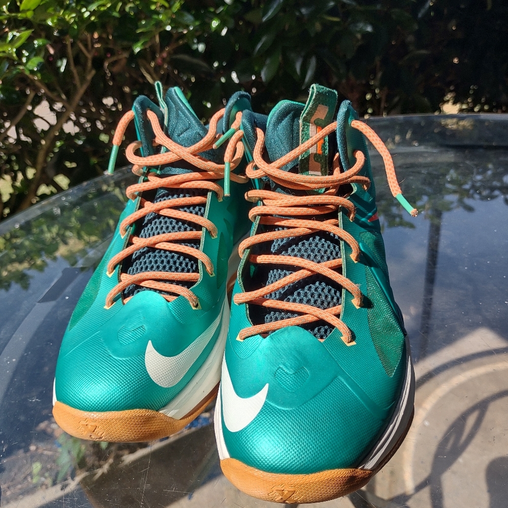 Green White and Orange Lebron XII Youth Size 7 Shoes 685181 500 Gently Used